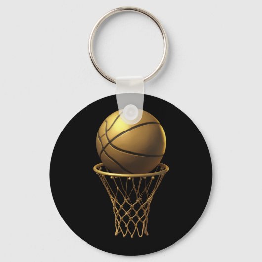 Golden Basketball & Hoop Design キーホルダー (正面)