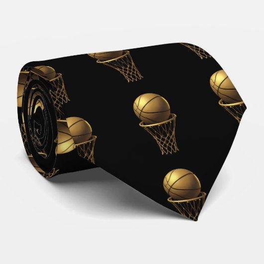 Golden Basketball & Hoop Design ネクタイ (ロール)