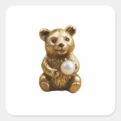 Golden Bear with White Pearl in Hands Earrings スクエアシール (正面)
