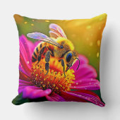 Golden Bee Flower Magic Light Design クッション (正面)
