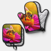 Golden Bee Flower Magic Light Design 鍋つかみ&鍋敷きセット (正面/裏面)