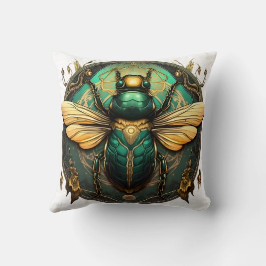 Golden Beetle Emblem Pillow - Embrace Elegance クッション (裏面)