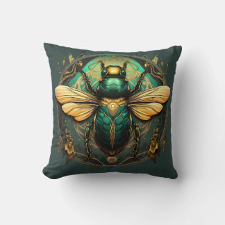 Golden Beetle Emblem Pillow - Embrace Elegance クッション