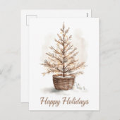 Golden Bell Holly Red Stripe Christmas シーズンポストカード (正面/裏面)