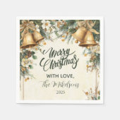 Golden Bells Rustic Christmas スタンダードカクテルナプキン (正面)