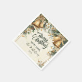 Golden Bells Rustic Christmas スタンダードカクテルナプキン (角)