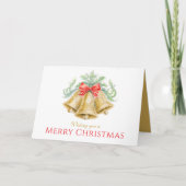 Golden bells watercolor green red merry Christmas  カード (正面)