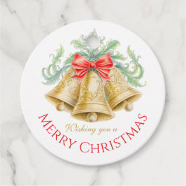 Golden bells watercolor green red merry Christmas フェイバータグ