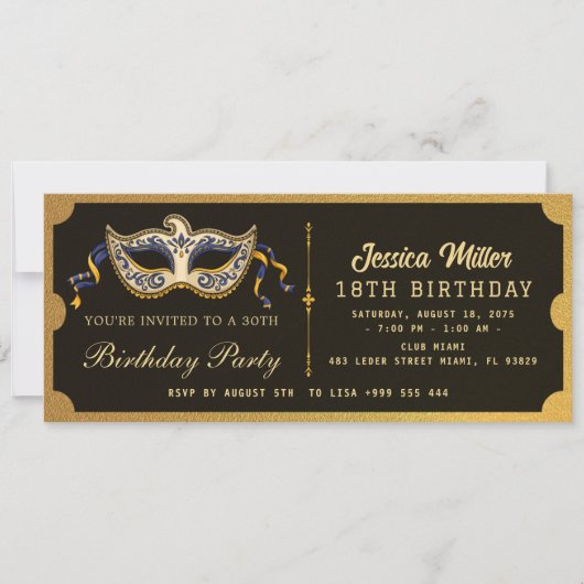 Golden birthday Party Ticket Invitation 招待状 (正面)