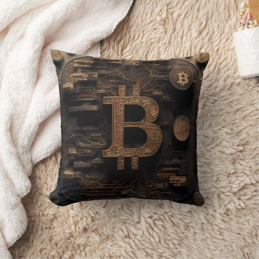 Golden Bitcoin Symbol Cryptocurrency Design クッション (ブランケット)