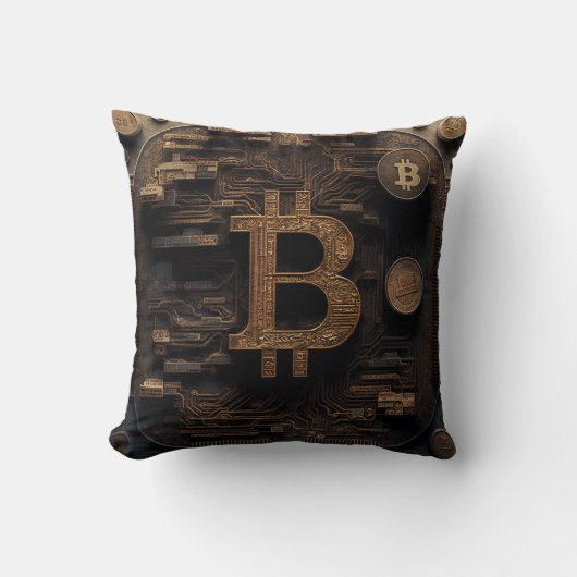 Golden Bitcoin Symbol Cryptocurrency Design クッション (正面)