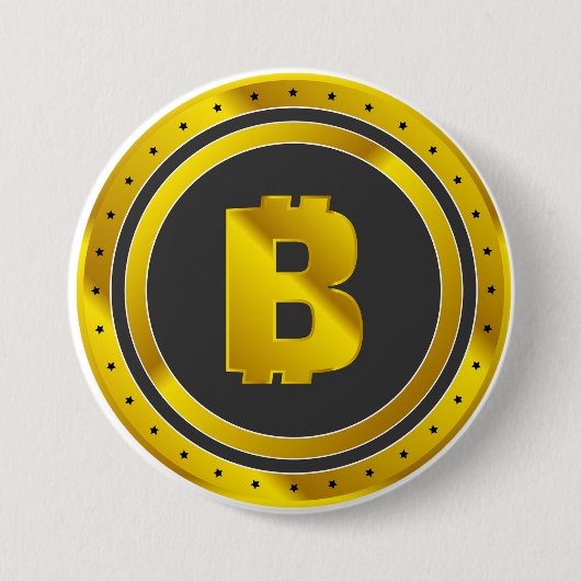 Golden Bitcoin Symbol Digital Currency 缶バッジ (正面)