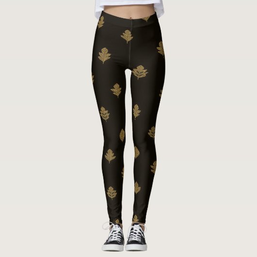 Golden Black Leggings Pattern レギンス (正面)