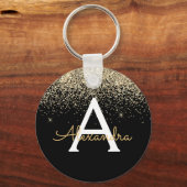 Golden Black Luxe Glitter Monogram キーホルダー (正面)