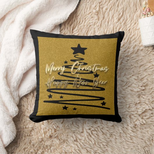 Golden Black Throw Pillow クッション (ブランケット)