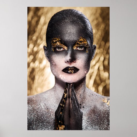 Golden Black Woman Body Paint Fashion Art ポスター (正面)