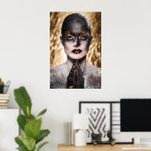 Golden Black Woman Body Paint Fashion Art ポスター (ホームオフィス)