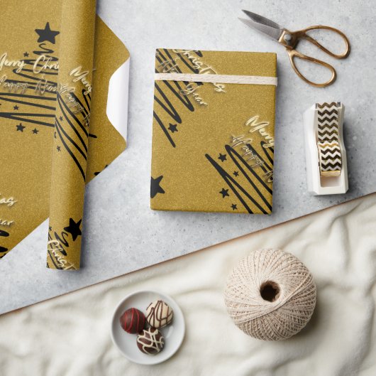 Golden Black Wrapping Paper ラッピングペーパー (クラフト)