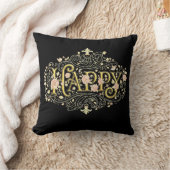 Golden Bliss: Elegant Floral Happy クッション (ブランケット)