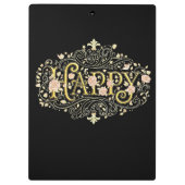 Golden Bliss: Elegant Floral Happy クリップボード (裏面)