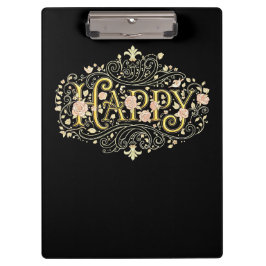 Golden Bliss: Elegant Floral Happy クリップボード