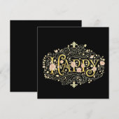 Golden Bliss: Elegant Floral Happy 招待状 (正面/裏面)
