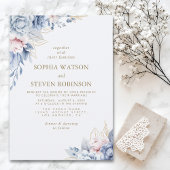 Golden Bloom: Blue & White Floral Wedding 招待状