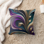 Golden Bloom - Deep Purple and Teal Abstract Flora クッション (ブランケット)