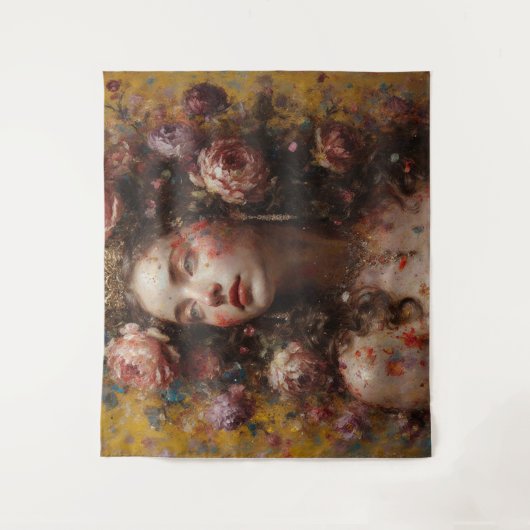 Golden Bloom Goddess – Large Horizontal Wall Tapes タペストリー (正面)