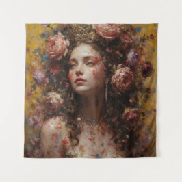 Golden Bloom Goddess – Square Art Tapestry タペストリー