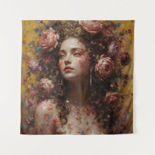 Golden Bloom Goddess – Square Art Tapestry タペストリー (正面)