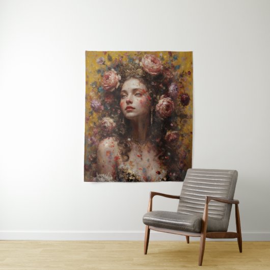 Golden Bloom Muse – Vertical Wall Tapestry タペストリー (インサイチュ)