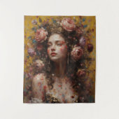 Golden Bloom Muse – Vertical Wall Tapestry タペストリー (正面)