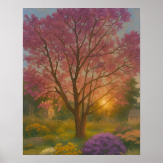 Golden Bloom – Sunset Garden Painting ポスター (正面)