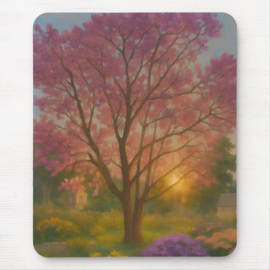Golden Bloom – Sunset Garden Painting マウスパッド (正面)