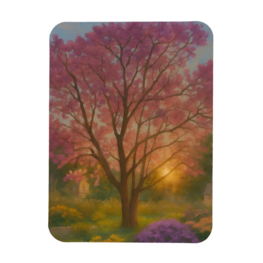 Golden Bloom – Sunset Garden Painting マグネット (縦)