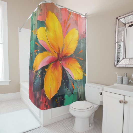 Golden Bloom – Vibrant Abstract Floral Expression シャワーカーテン (インサイチュ)