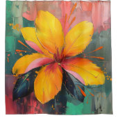 Golden Bloom – Vibrant Abstract Floral Expression シャワーカーテン (正面)