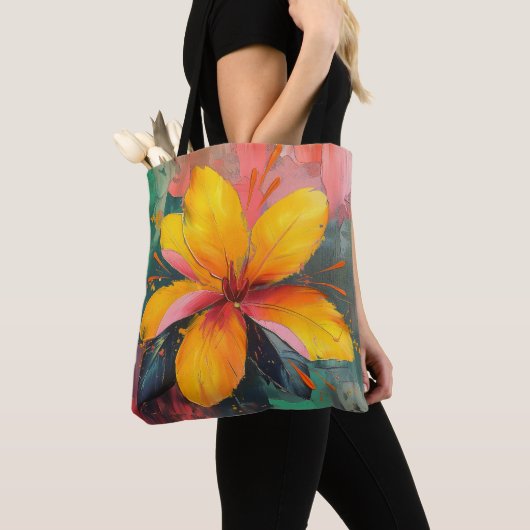 Golden Bloom – Vibrant Abstract Floral Expression トートバッグ (クローズアップ)