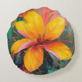 Golden Bloom – Vibrant Abstract Floral Expression ラウンドクッション (裏面)