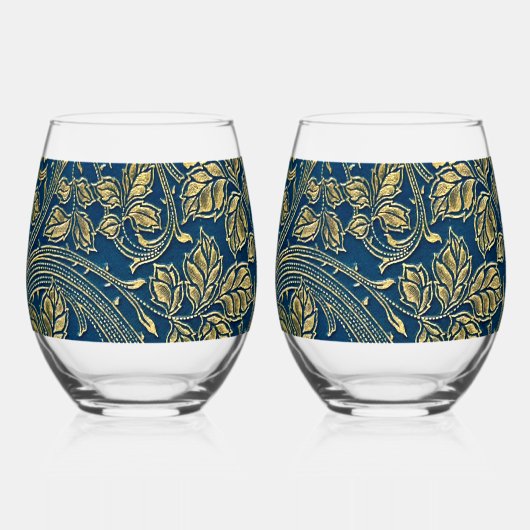 Golden Blossom Elegance  ステムなしワイングラス (正面)