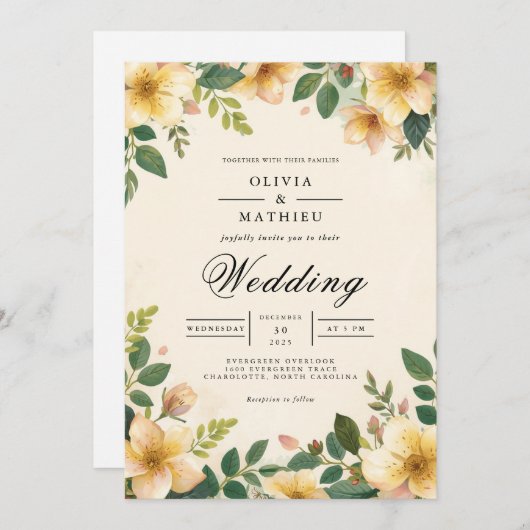 Golden Blossom Flourish Wedding 招待状 (正面/裏面)