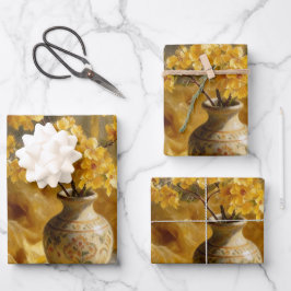Golden Blossom Vase Wrapping Paper ラッピングペーパーシート