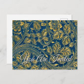 Golden Blue Elegance  Invitation Postcard インビテーションポストカード (正面/裏面)
