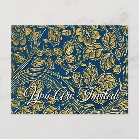 Golden Blue Elegance  Invitation Postcard インビテーションポストカード (正面)