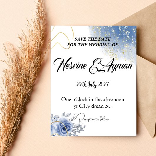 Golden blue flowers cards ノートカード