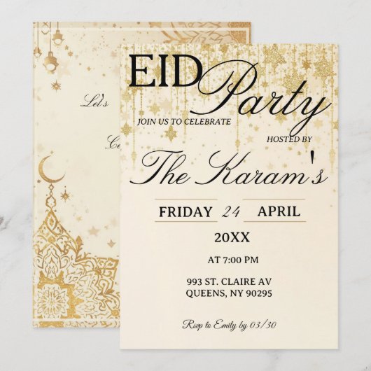 Golden Boho elegant Eid Party Invitation  招待状 (正面/裏面)