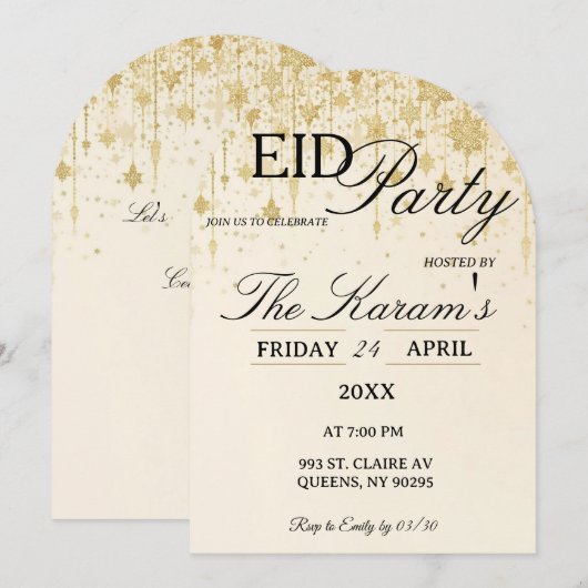 Golden Boho elegant Eid Party Invitation Card 招待状 (正面/裏面)