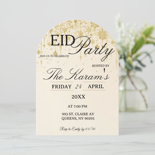 Golden Boho elegant Eid Party Invitation Card 招待状 (スタンド正面)