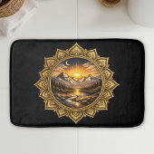 Golden Boho Mandala Mountain Sunset Art | Black バスマット